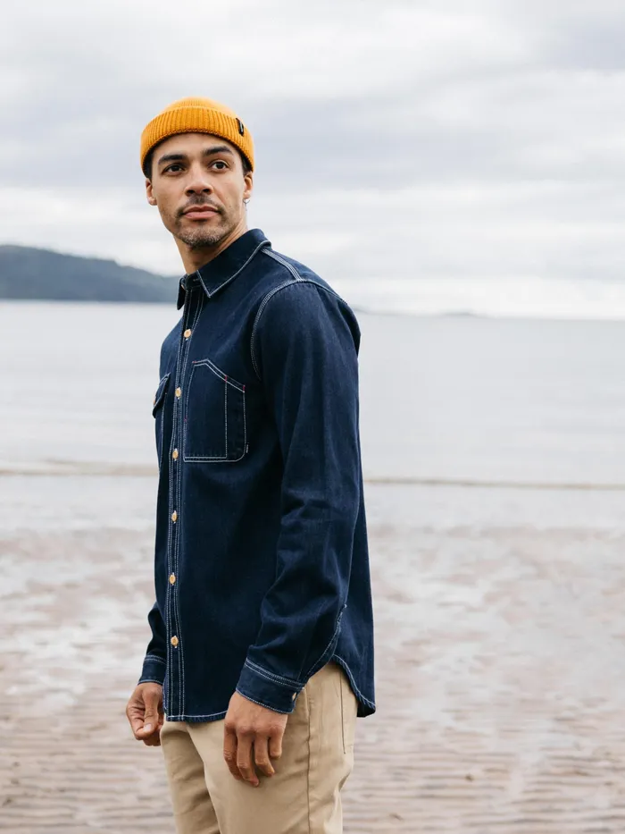 Finisterre Shirts Men Eddystone Denim Shirt Washed Denim