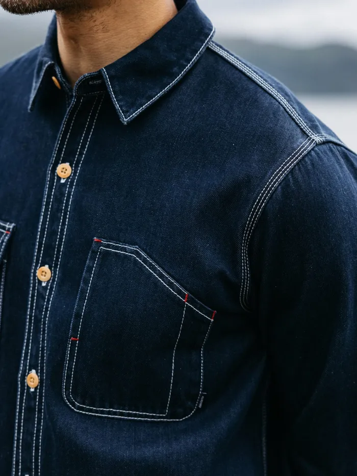 Finisterre Shirts Men Eddystone Denim Shirt Washed Denim