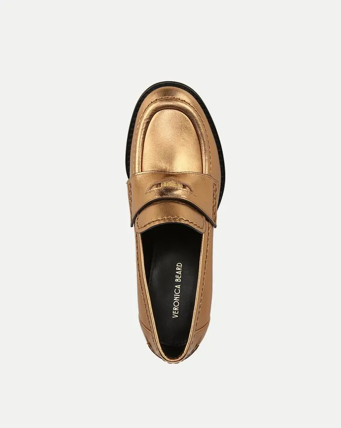 Flats and Loafers Shop Veronica Beard Penny Leather Loafer Heel Gold
