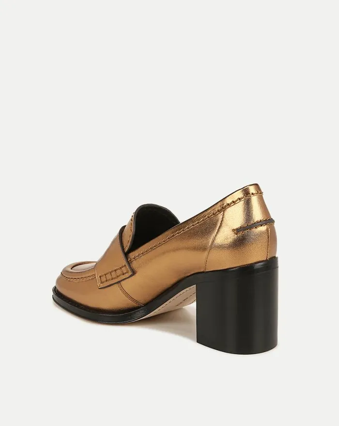 Flats and Loafers Shop Veronica Beard Penny Leather Loafer Heel Gold