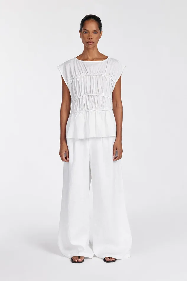 FLYNN WHITE LINEN TIERED TOP Women DISSH Tops