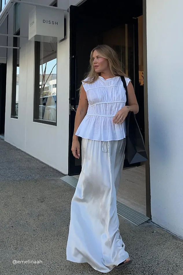 FLYNN WHITE LINEN TIERED TOP Women DISSH Tops