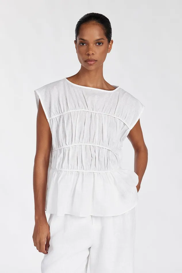 FLYNN WHITE LINEN TIERED TOP Women DISSH Tops