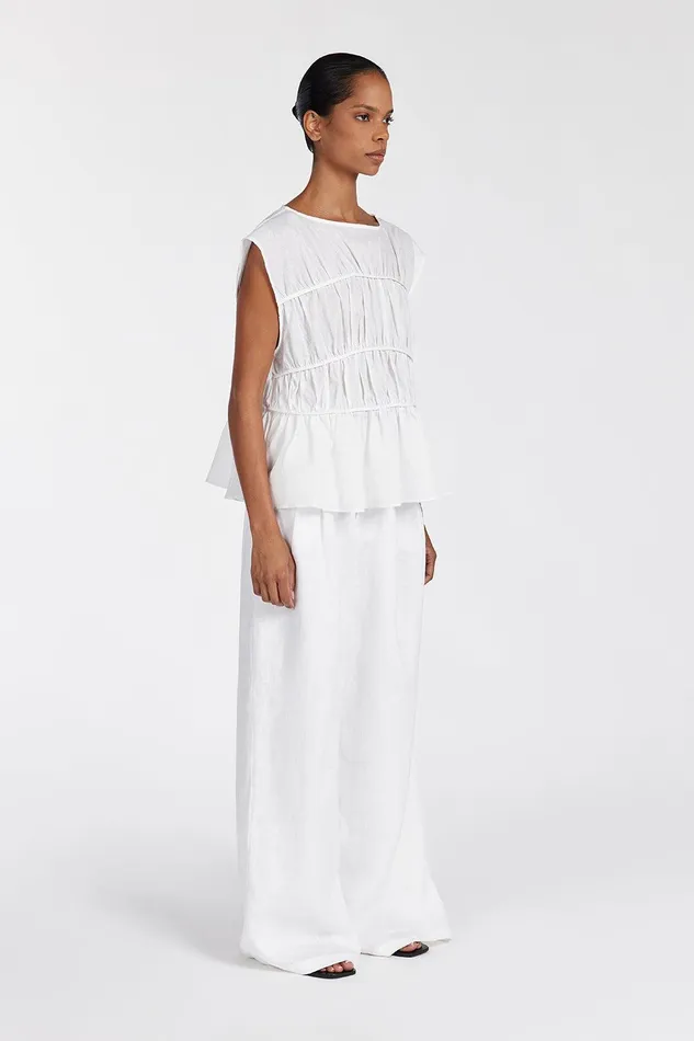 FLYNN WHITE LINEN TIERED TOP Women DISSH Tops