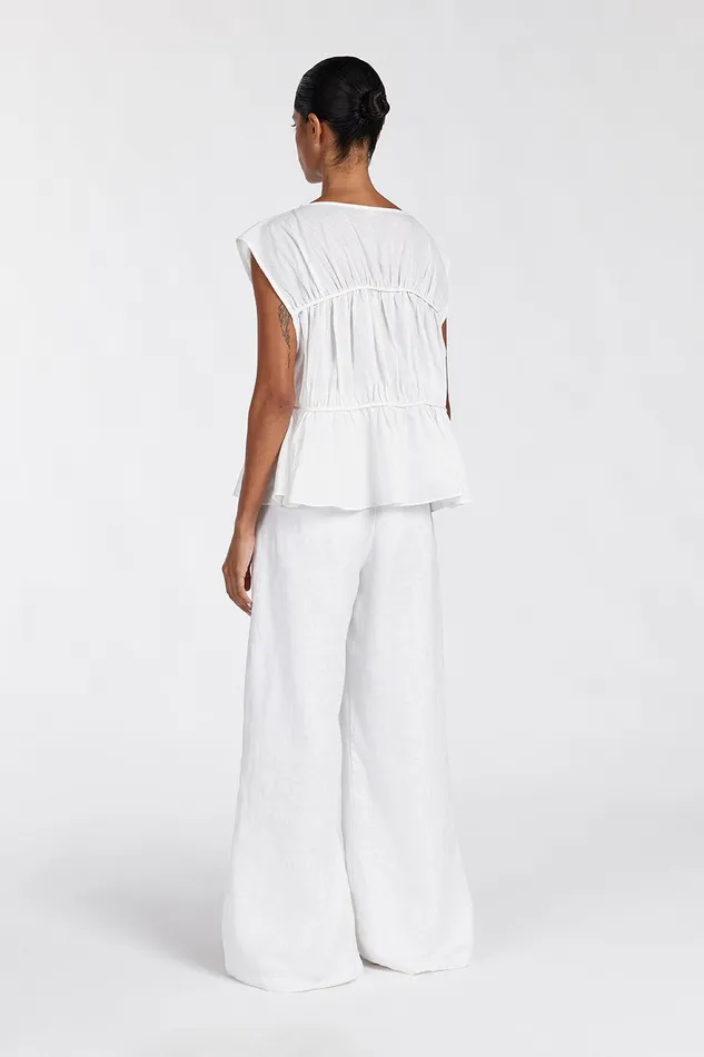 FLYNN WHITE LINEN TIERED TOP Women DISSH Tops