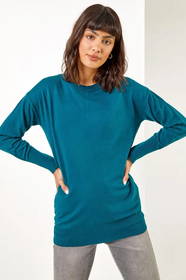 Forest Plain Crew Neck Longline Jumper Women Roman Knitwear