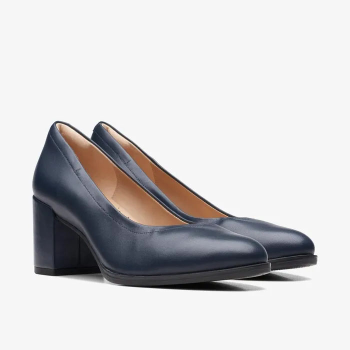 Freva 55 Court Navy Leather Women Clarks Dress Shoes