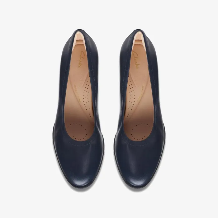 Freva 55 Court Navy Leather Women Clarks Dress Shoes