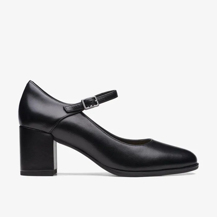 Freva 55 Strap Black Leather Women Clarks Heels and Pumps