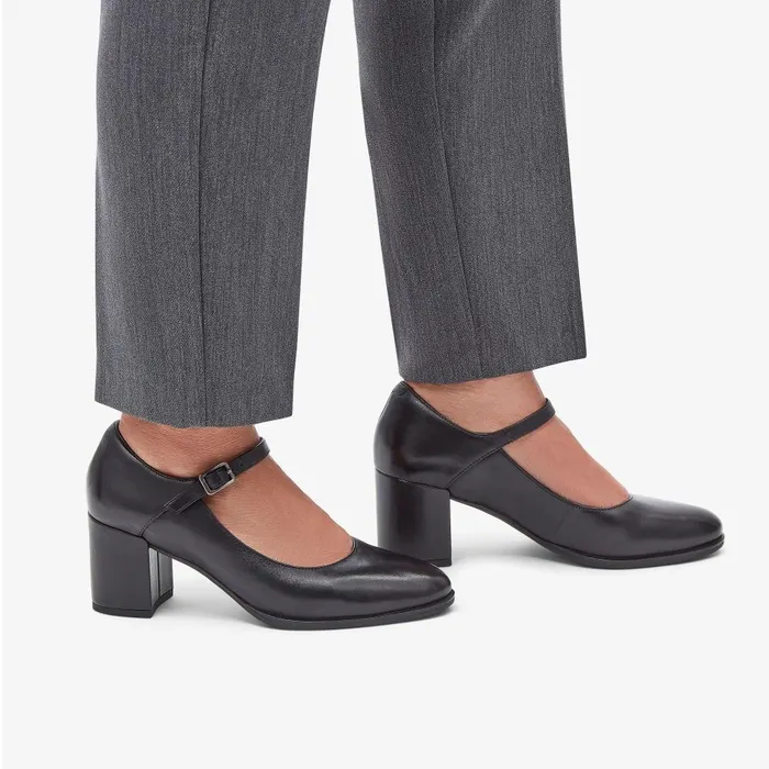 Freva 55 Strap Black Leather Women Clarks Heels and Pumps