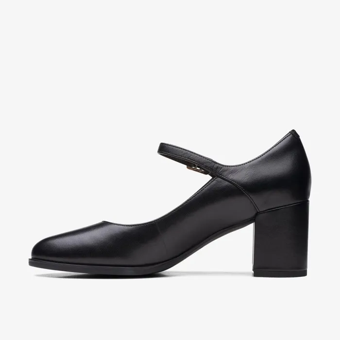 Freva 55 Strap Black Leather Women Clarks Heels and Pumps
