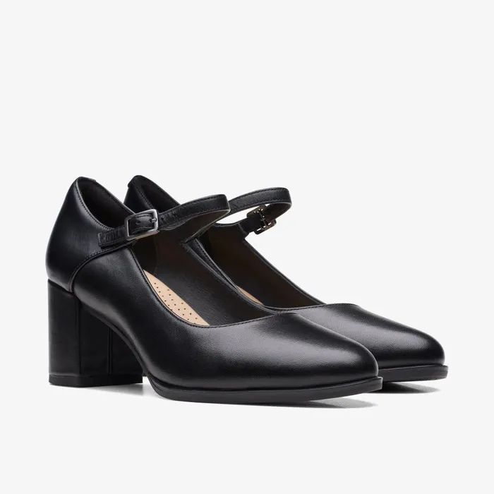 Freva 55 Strap Black Leather Women Clarks Heels and Pumps