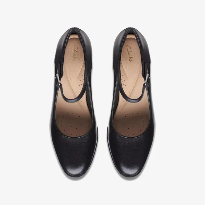 Freva 55 Strap Black Leather Women Clarks Heels and Pumps