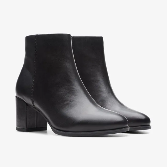 Freva 55 Zip Black Leather Women Clarks Boots and Booties