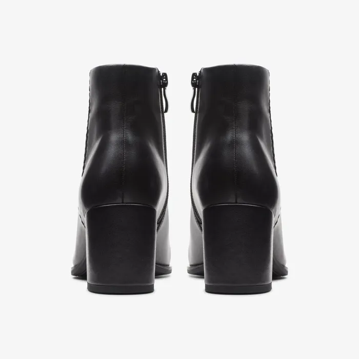 Freva 55 Zip Black Leather Women Clarks Boots and Booties
