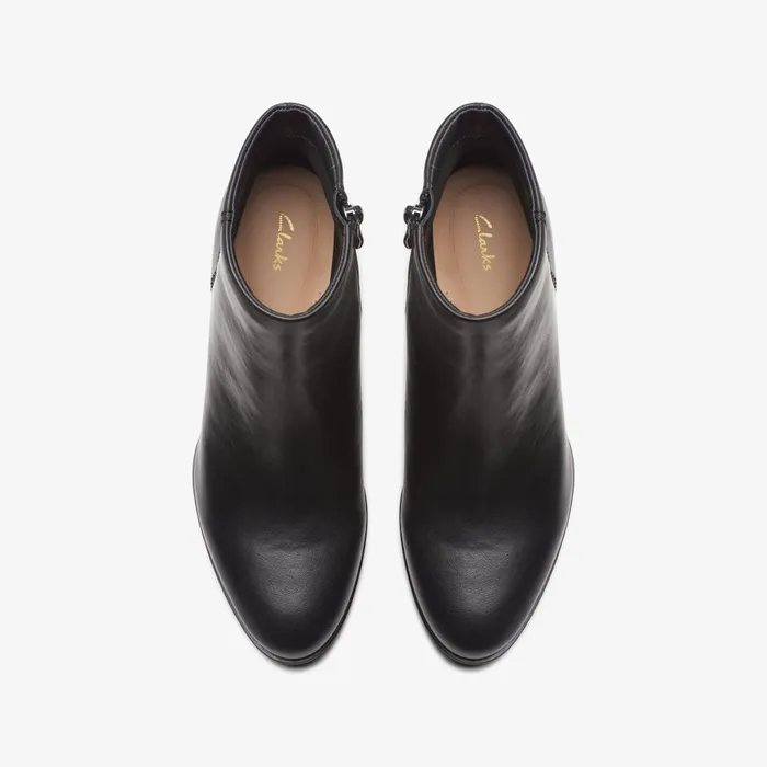 Freva 55 Zip Black Leather Women Clarks Boots and Booties