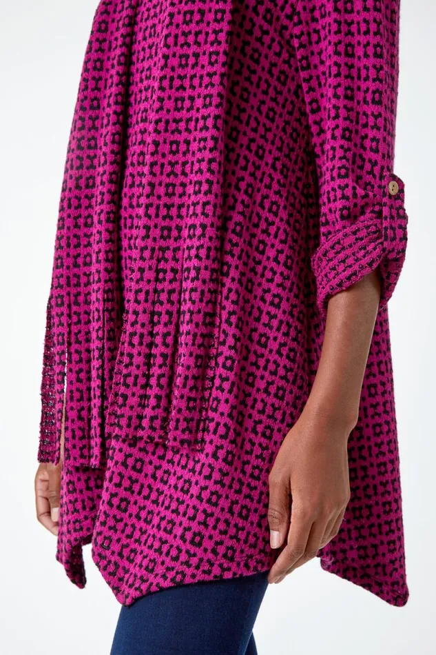 Fuchsia Abstract Print Stretch Tunic Top and Scarf Women Roman Tops
