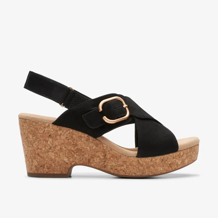 Giselle Dove Black Nubuck Women Clarks Sandals and Flip Flops
