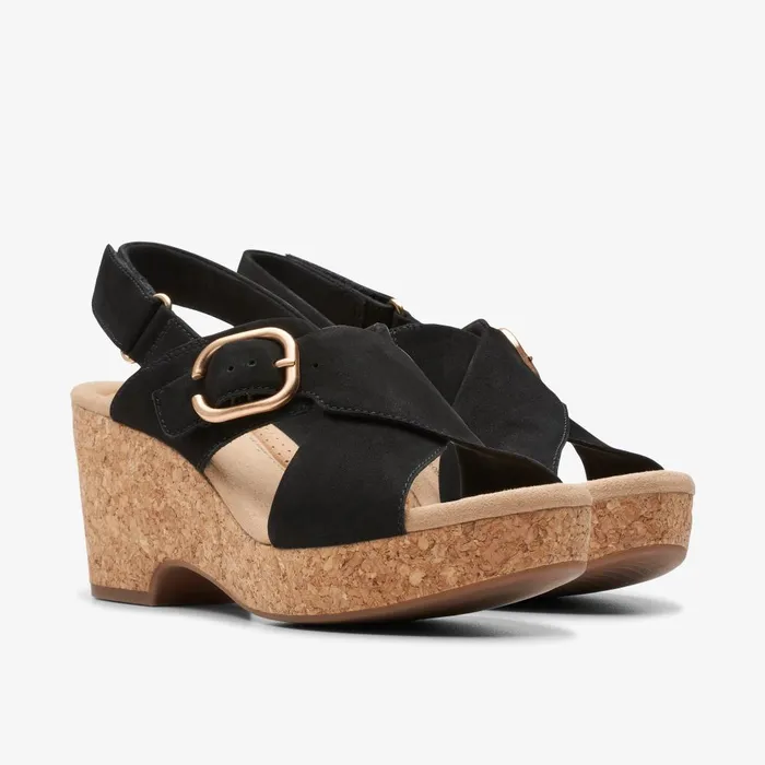 Giselle Dove Black Nubuck Women Clarks Sandals and Flip Flops