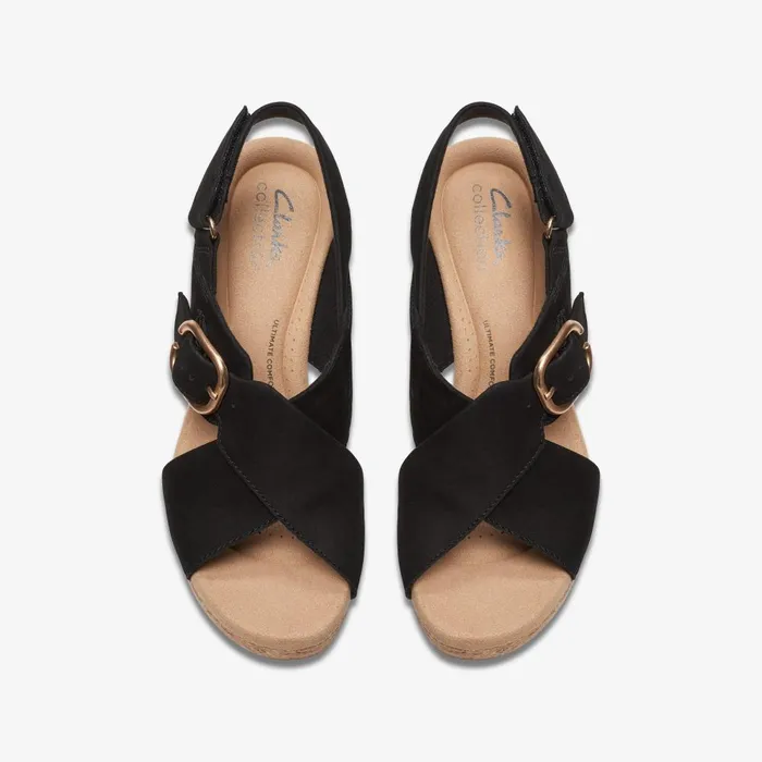 Giselle Dove Black Nubuck Women Clarks Sandals and Flip Flops
