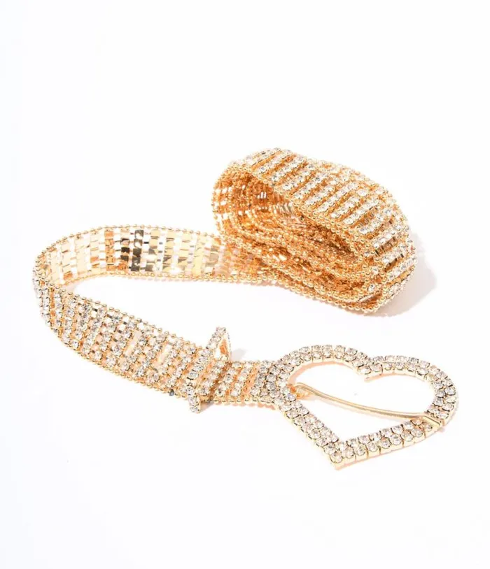 Gold and Silver Rhinestone Heart Buckle Belt Accessories Unique Vintage Belts