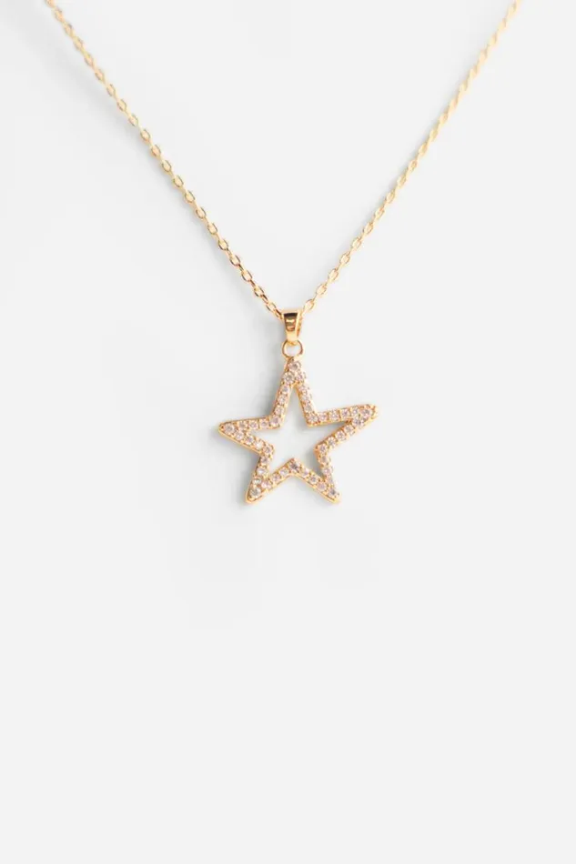 Gold Cubic Zirconia Star Necklace Women Roman Jewellery