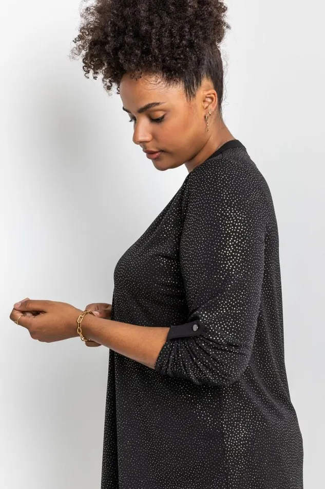 Gold Curve Glitter Button Tunic Top Women Roman Tops
