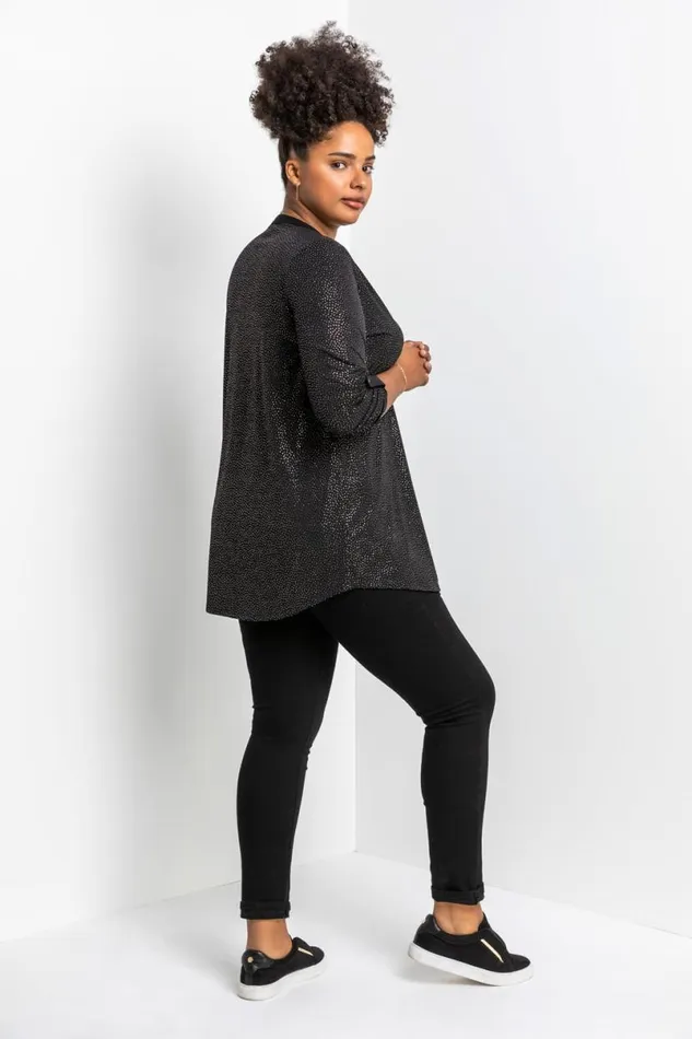 Gold Curve Glitter Button Tunic Top Women Roman Tops