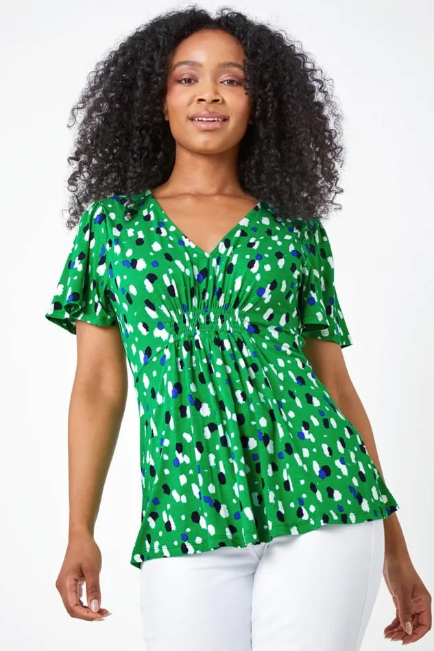 Green Petite Spot Print Stretch TShirt Women Roman Tops