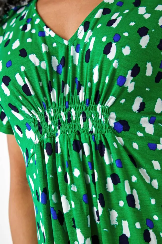 Green Petite Spot Print Stretch TShirt Women Roman Tops