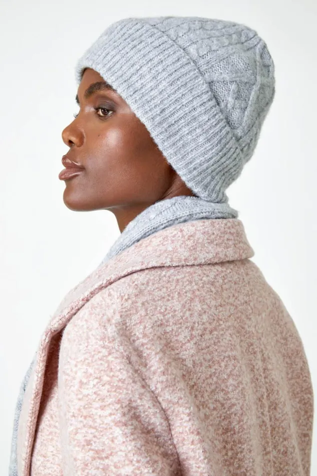 Grey Cable Knit Stretch Hat Women Roman Hats