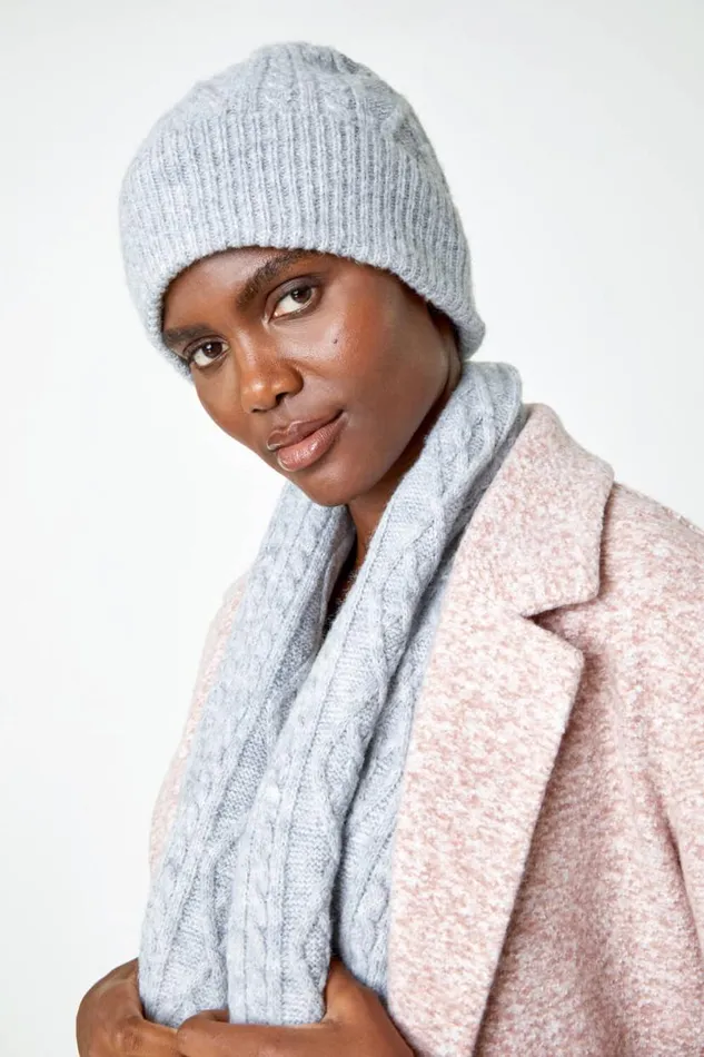 Grey Cable Knit Stretch Hat Women Roman Hats