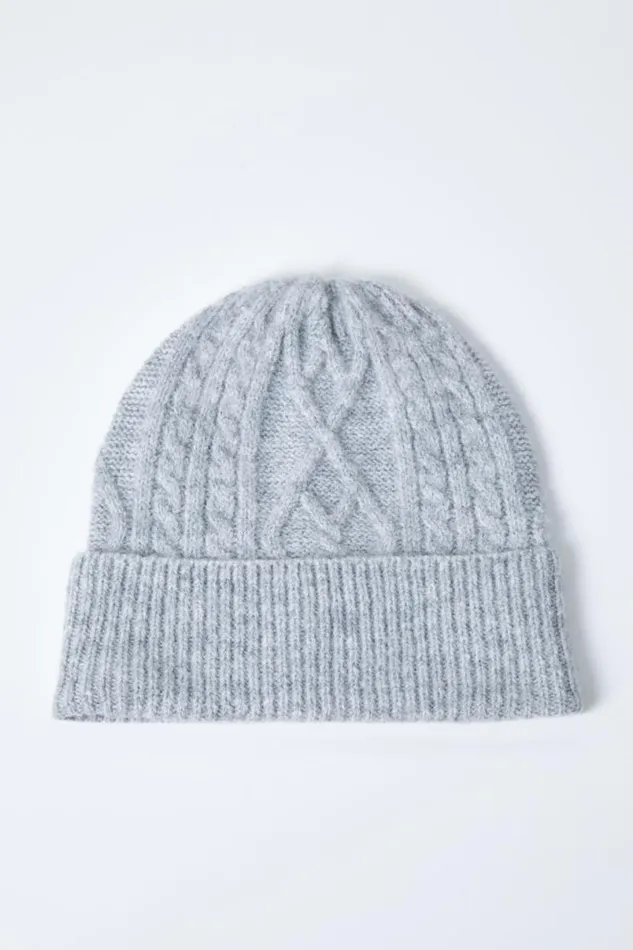 Grey Cable Knit Stretch Hat Women Roman Hats