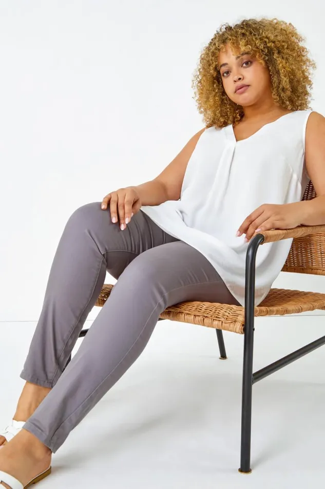 Grey Curve Stretch Denim Jegging Women Roman Trousers