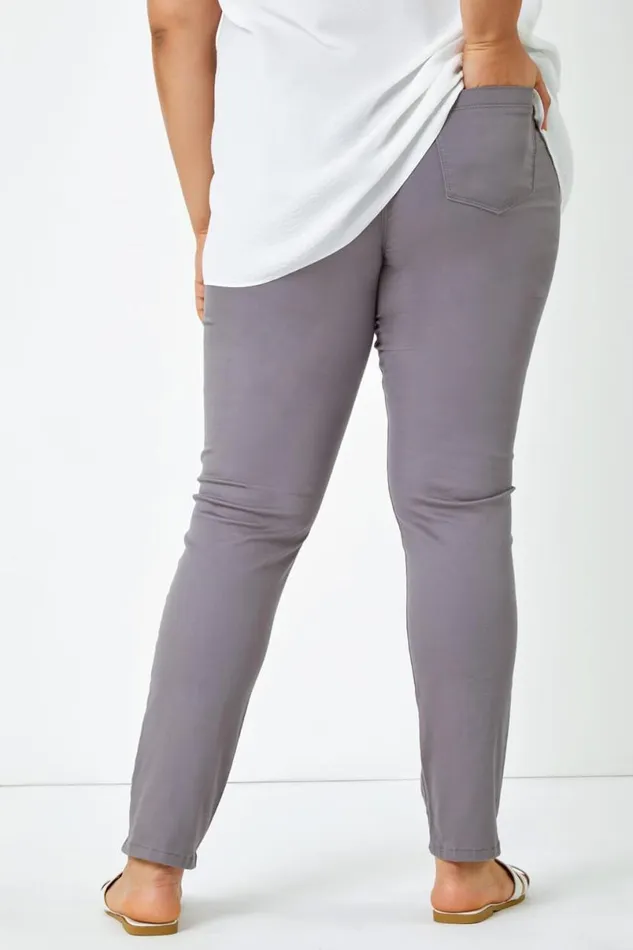 Grey Curve Stretch Denim Jegging Women Roman Trousers