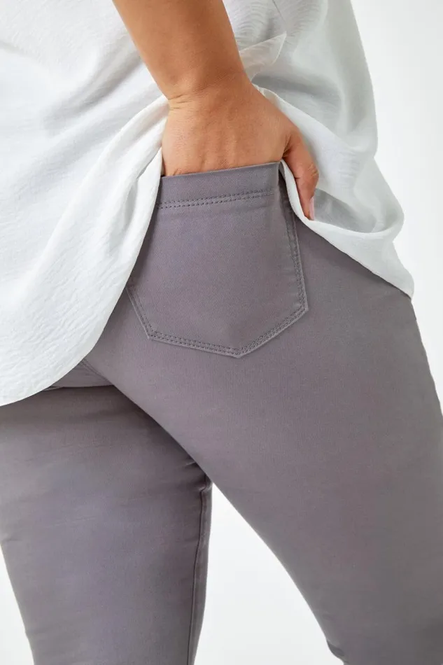 Grey Curve Stretch Denim Jegging Women Roman Trousers