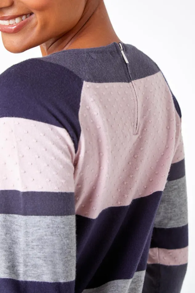 Grey Stripe Print Jumper Women Roman Knitwear