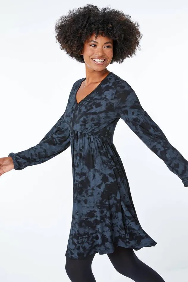 Grey Tie Dye Fit And Flare Dress Women Roman Dresses