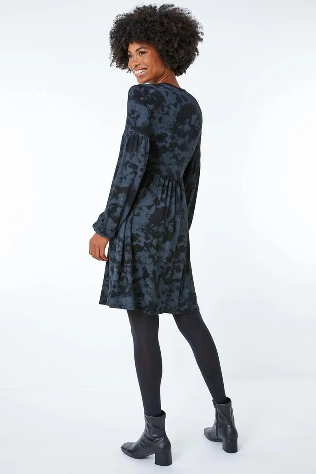 Grey Tie Dye Fit And Flare Dress Women Roman Dresses