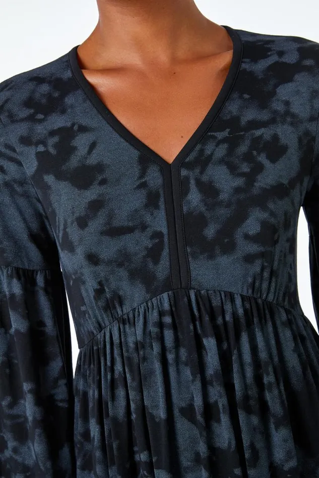 Grey Tie Dye Fit And Flare Dress Women Roman Dresses