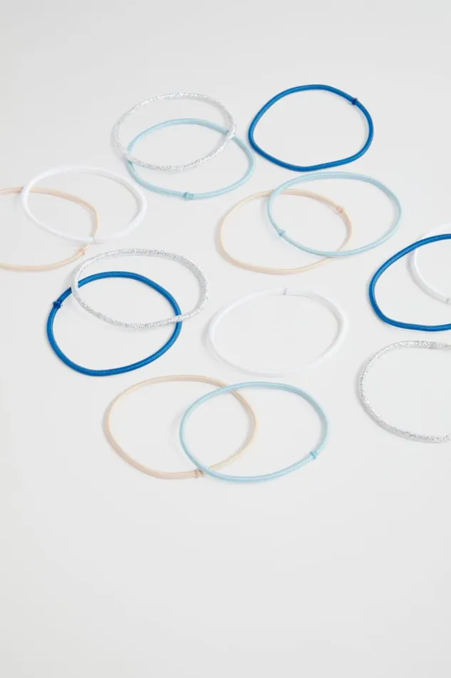 Hair Accessories Woman Seed Heritage Skinny Hair Tie Pack Shimmer Blue