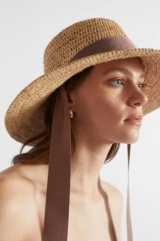 Hats and Gloves Woman Seed Heritage Raffia Bucket Hat Natural