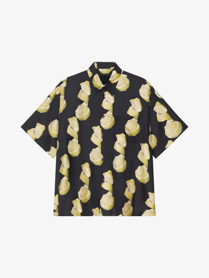 Hawaiian Shirt In Silk With Lemon Print Blackyellow Men Givenchy Shirts