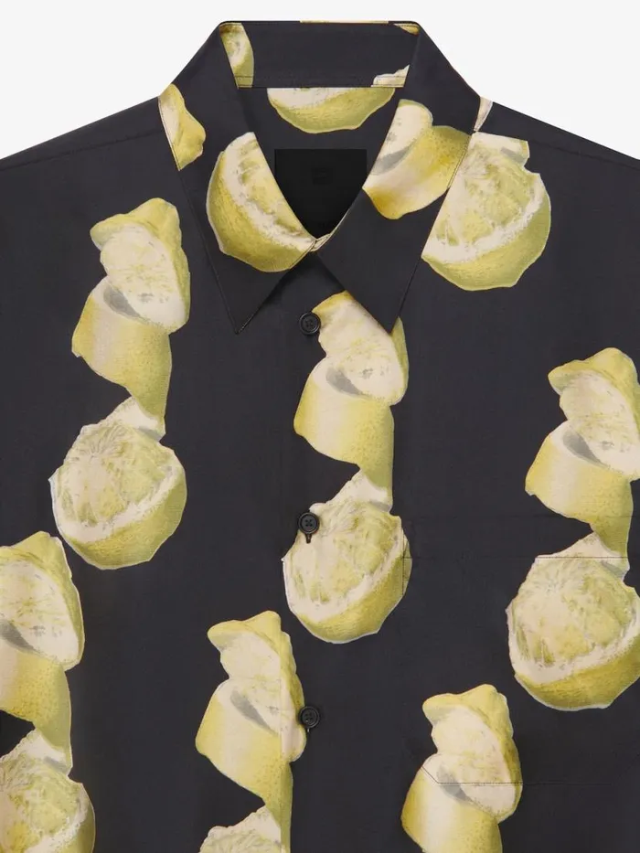 Hawaiian Shirt In Silk With Lemon Print Blackyellow Men Givenchy Shirts