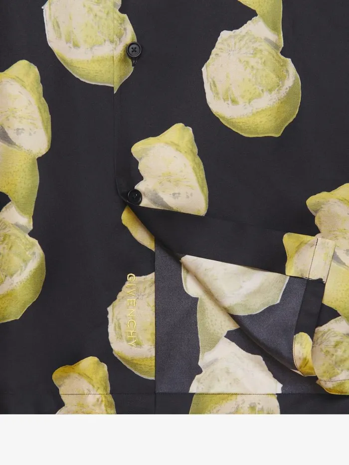 Hawaiian Shirt In Silk With Lemon Print Blackyellow Men Givenchy Shirts