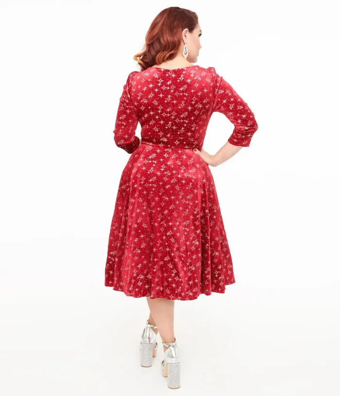 Hearts and Roses Burgundy Sparkle Paris Swing Dress Dresses Unique Vintage Pocket Dresses