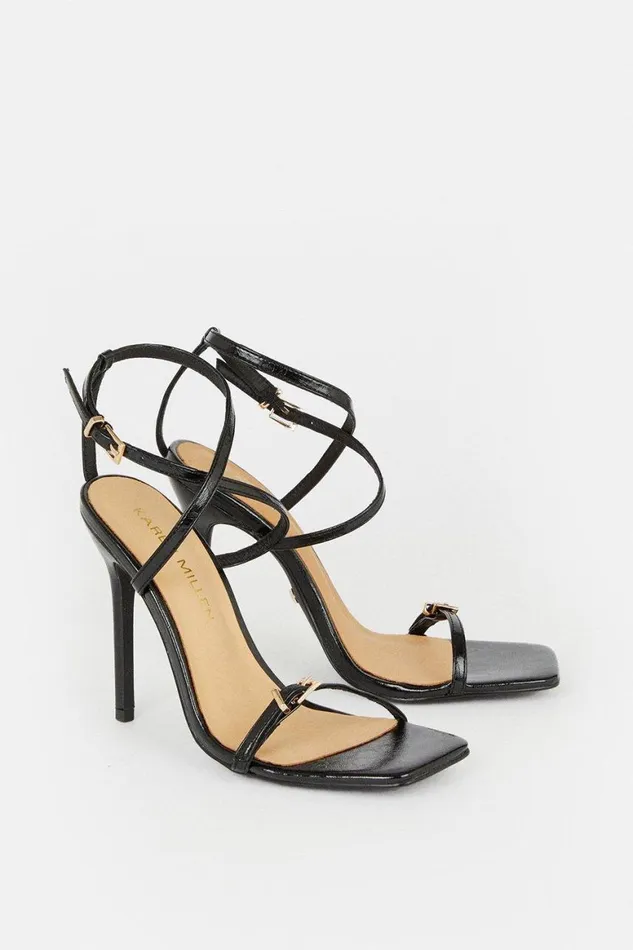 Heels Women Karen Millen Cross Over Buckle Stiletto Heel Black