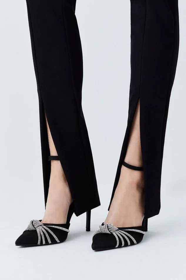 Heels Women Karen Millen Satin Diamante Knot Stiletto Heel Black