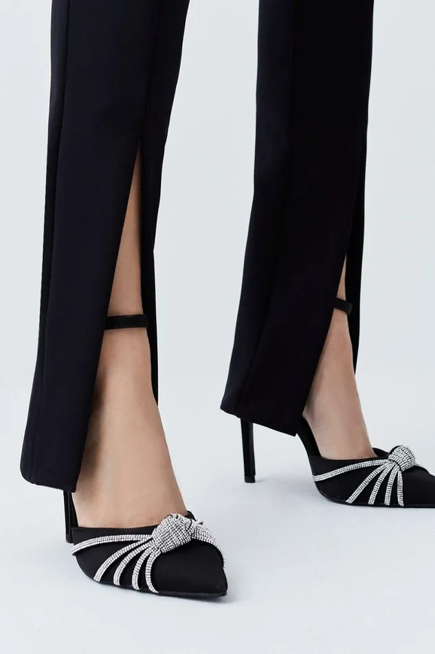 Heels Women Karen Millen Satin Diamante Knot Stiletto Heel Black