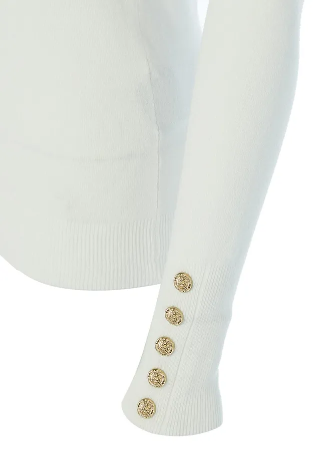 Holland Cooper Buttoned Knit Roll Neck Cream Women Knitwear Holland Cooper Buttoned Knit Roll Neck Cream Women Knitwear